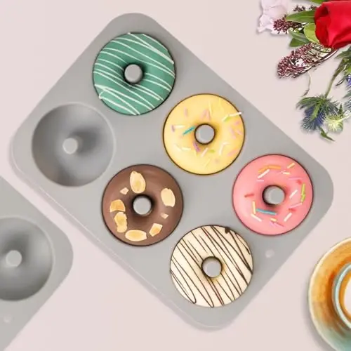 Aichoof Yapışmaz Silikon Donut Tepsisi 3'lü Set, BPA İçermez, Kolay Çıkarma (Gri) | 6 Gözlü Gıda Sınıfı LFGB Donut Kalıbı, Bulaşık Makinesi ve Mikrodalga İçin Uygun, Mükemmel Ev Yapımı Donutlar - 5