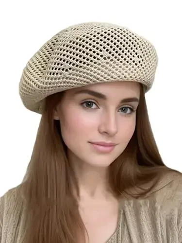 AICHUAN Аёллар ёзги Франция берети, салаватли трикотаж берет шляпалар, рассомлар, тўқилган пляж бени шляпаси - Modazone