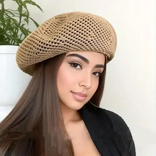 AICHUAN Ayollar Yozgi Fransuz Beret Slouchy Crochet Beret Shlyapalar Rassom Rassomlar To'quv Plaj Beanie Shlyapa - 5