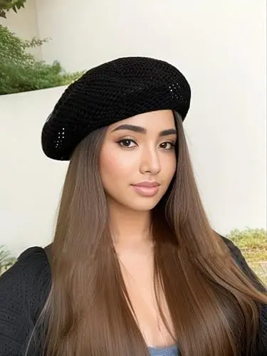 AICHUAN Ayollar Yozgi Frantsuz Bereti Yumshoq To'qilgan Beret Shlyapalar Rassomlar To'qilgan Sohil Beanie Shlyapa - 7