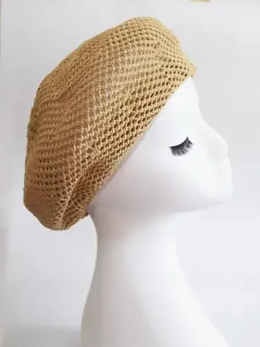 AICHUAN Women Summer French Beret Slouchy Crochet Beret Hats Artist Painters Woven Beach Beanie Hat - 4