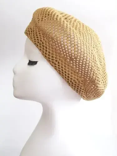 AICHUAN Women Summer French Beret Slouchy Crochet Beret Hats Artist Painters Woven Beach Beanie Hat - 6