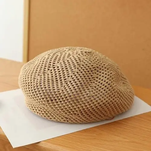 AICHUAN Women Summer French Beret Slouchy Crochet Beret Hats Artist Painters Woven Beach Beanie Hat - 7
