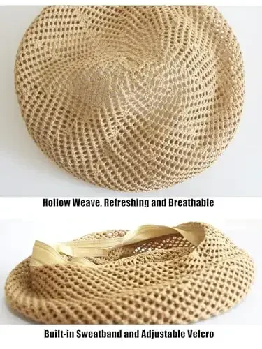 AICHUAN Women Summer French Beret Slouchy Crochet Beret Hats Artist Painters Woven Beach Beanie Hat - 3
