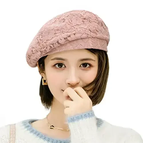 AICHUAN Women's Chic Lace Beret French Dress Beret Vintage Summer Fascinator Hats for Ladies - 4