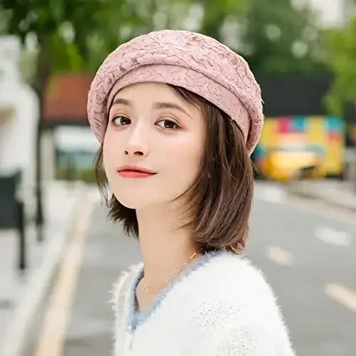 AICHUAN Women's Chic Lace Beret French Dress Beret Vintage Summer Fascinator Hats for Ladies - 6