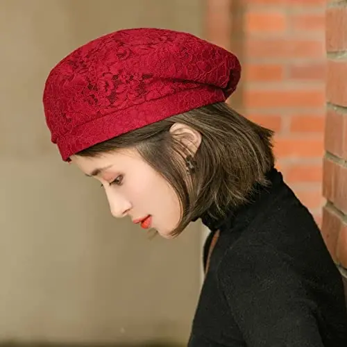 AICHUAN Women's Chic Lace Beret French Dress Beret Vintage Summer Fascinator Hats for Ladys - 3
