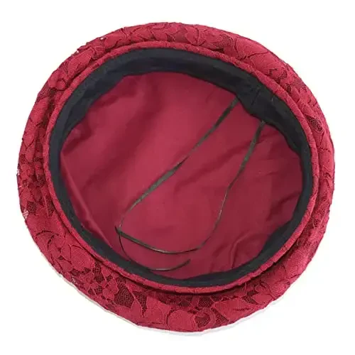 AICHUAN Women's Chic Lace Beret French Dress Beret Vintage Summer Fascinator Hats for Ladys - 5