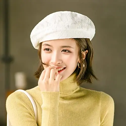 AICHUAN Women's Chic Lace Beret French Dress Beret Vintage Summer Fascinator Hats for Ladys - 3