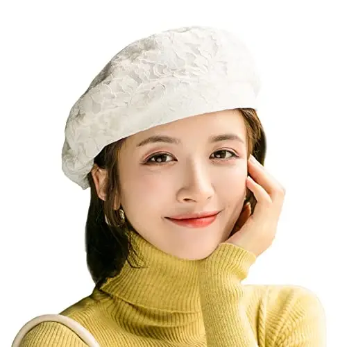 AICHUAN Women's Chic Lace Beret French Dress Beret Vintage Summer Fascinator Hats for Ladys - 1