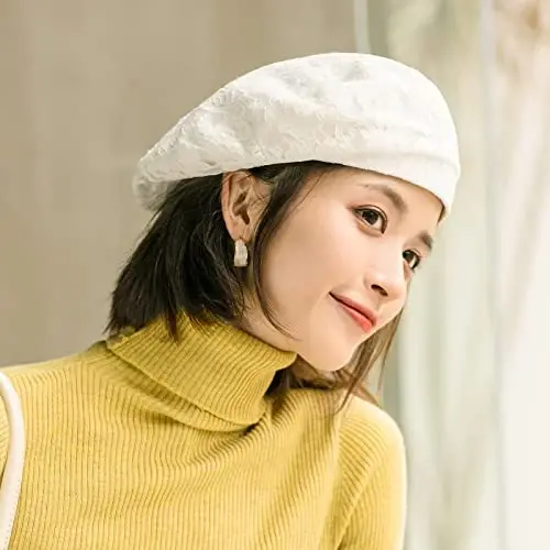 AICHUAN Women's Chic Lace Beret French Dress Beret Vintage Summer Fascinator Hats for Ladys - 2