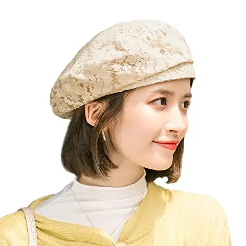 AICHUAN Women's Chic Lace Beret French Dress Beret Vintage Summer Fascinator Hats for Ladys - 1