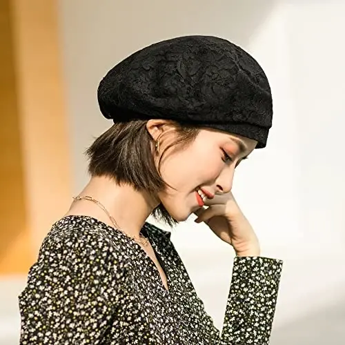 AICHUAN Women's Chic Lace Beret French Dress Beret Vintage Summer Fascinator Hats for Ladys - AICHUAN (1)