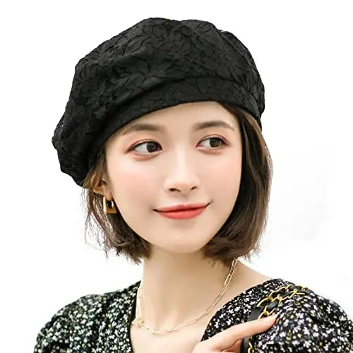 AICHUAN Women's Chic Lace Beret French Dress Beret Vintage Summer Fascinator Hats for Ladys - 6