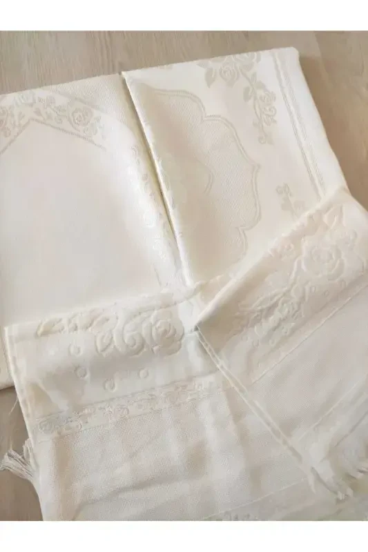 Aida Embroidery Prayer Set Bundle Prayer Rug 2 Towels-cream - 3