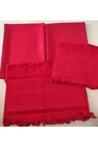 Aida Embroidery Prayer Set Bundle Prayer Rug 2 Towels-red - 1