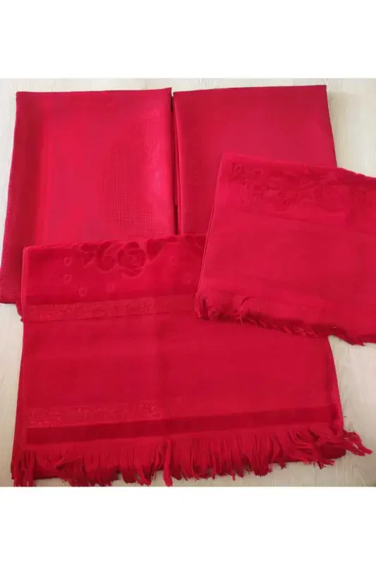 Aida Embroidery Prayer Set Bundle Prayer Rug 2 Towels-red - 1