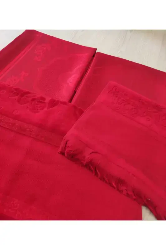 Aida Embroidery Prayer Set Bundle Prayer Rug 2 Towels-red - 2