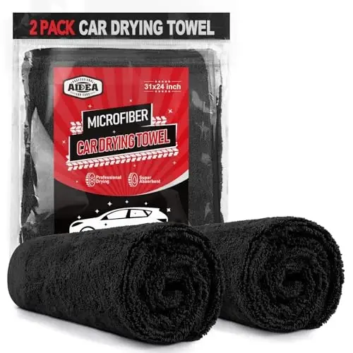 AIDEA Microfiber Towels for Cars-2PK, Large Professional Car Drying Towel, Scratch-Free & Absorbent Drying Towel for Cars, SUVs, RVs, Trucks, and Boats, 24inx 31in, Black 