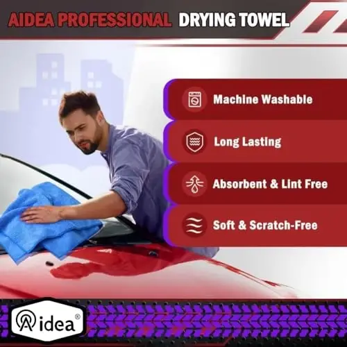 AIDEA Microfiber Towels for Cars-2PK, Large Professional Car Drying Towel, Scratch-Free & Absorbent Drying Towel for Cars, SUVs, RVs, Trucks, and Boats, 24inx 31in, Blue (Pack of 2) - 4