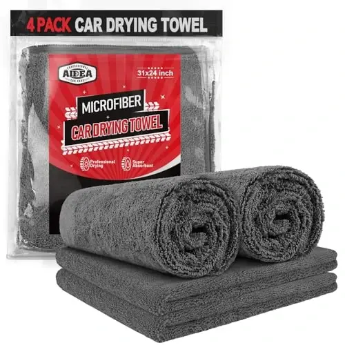 AIDEA Microfiber Towels for Cars-4PK, Large Professional Car Drying Towel, Scratch-Free & Absorbent Drying Towel for Cars, SUVs, RVs, Trucks, and Boats, 24inx 31in, Grey - 1