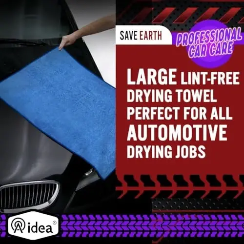 AIDEA Avtomobillar uchun mikrofiber sochiqlar-2 ta, Katta professional avtomobil quritish sochiqi, Tirnalmaydigan va shimituvchi, Avtomobillar, SUVlar, RVlar, yuk mashinalari va qayiqlar uchun, 24 dyuym x 31 dyuym, Moviy (2 ta to‘plam) 
