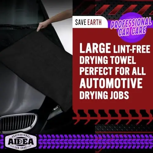 AIDEA Avtomobillar uchun mikrofiber sochiqlar-2 ta to‘plam, Katta professional avtomobil quritish sochiq, Tirnalishsiz va yuqori singdiruvchan quritish sochiq, Avtomobillar, SUVlar, furgonlar, yuk mashinalari va qayiqlar uchun, 24 dyuym x 31 dyuym, Qora 