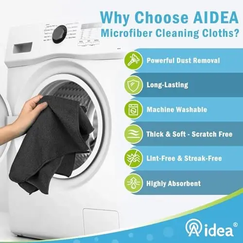 AIDEA Black Microfiber Cleaning Cloth-8PK, Cleaning Rags 12