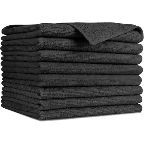 AIDEA Black Microfiber Cleaning Cloths-8PK, Soft Absorbent Microfiber Towels, Lint-Free Streak-Free Cleaning Cloths for Cars, House, Kitchen, Window (12in.x16in.)-8PK 