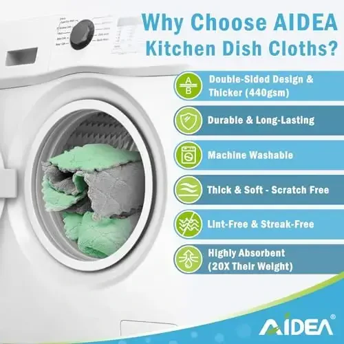 AIDEA Kitchen Towels, 12 Pack Absorbent Coral Fleece Dish Towels, No Odor Reusable Dish Cloths, Microfiber Cleaning Cloths, Fast Drying Dishcloths, 6.3