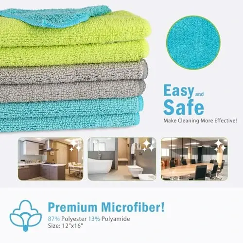 AIDEA Microfiber Cleaning Cloth-100PK, Cars uchun yumshoq mikrofiber sochiqlar, absorbent tozalovchi lattalar, uy, oshxona, deraza uchun tuk qoldirmaydigan chiziqsiz yuvish lattalari (12in.x16in.) - AIDEA (1)