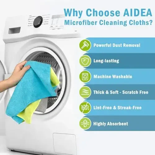 AIDEA Microfiber Cleaning Cloth-100PK, Soft Microfiber Towels for Cars, Absorbent Cleaning Rags, Lint-Free Streak-Free Wash Cloths for House, Kitchen, Window(12in.x16in.) - 3