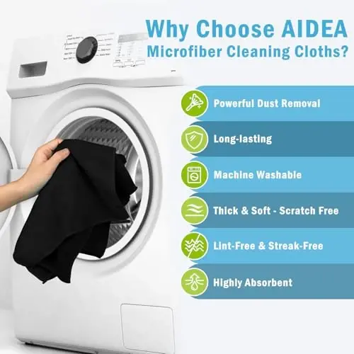AIDEA Microfiber Cleaning Cloth-100PK, Soft Microfiber Towels for Cars, Absorbent Cleaning Rags, Lint-Free Streak-Free Wash Cloths for House, Kitchen, Window(12in.x16in.) - 3