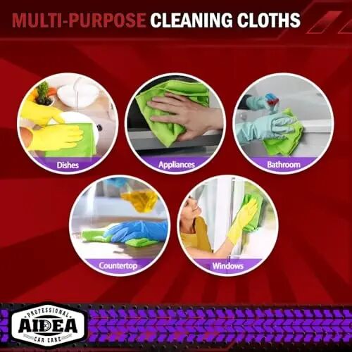 AIDEA Microfiber Cleaning Cloth, 10PK, Microfiber Towels for Cars, Premium All Purpose Car Cloths, Dusting Cloth Cleaning Rags, Absorbent Towels for SUVs, House, Kitchen, Window, 12