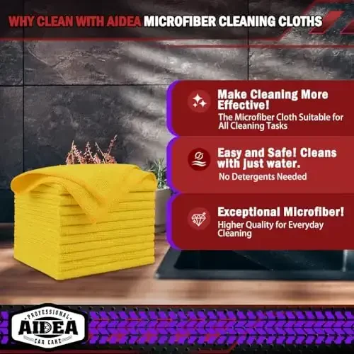 AIDEA Microfiber Cleaning Cloth, 10PK, Microfiber Towels for Cars, Premium All Purpose Car Cloths, Dusting Cloth Cleaning Rags, Absorbent Towels for SUVs, House, Kitchen, Window, 12