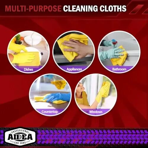 AIDEA Microfiber Cleaning Cloth, 10PK, Microfiber Towels for Cars, Premium All Purpose Car Cloths, Dusting Cloth Cleaning Rags, Absorbent Towels for SUVs, House, Kitchen, Window, 12