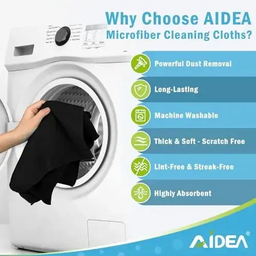 AIDEA Microfiber Cleaning Cloth-150PK, Soft Microfiber Towels for Cars, Absorbent Cleaning Rags, Lint-Free Streak-Free Wash Cloths for House, Kitchen, Window(12in.x12in), Black - 3