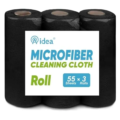 AIDEA Microfiber Cleaning Cloth 165 Sheets 3 Roll, Black Paper Towels 11×9