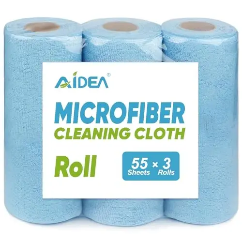 AIDEA Microfiber Cleaning Cloth 165 Sheets 3 Roll, Blue Shop Towels, 11×9