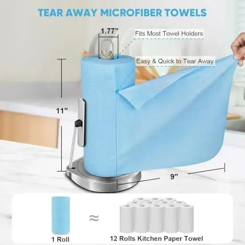 AIDEA Microfiber Cleaning Cloth 165 Sheets 3 Roll, Blue Shop Towels, 11×9