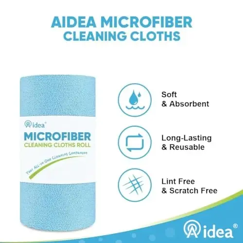 AIDEA Microfiber Cleaning Cloth 165 Sheets 3 Roll, Blue Shop Towels, 11×9
