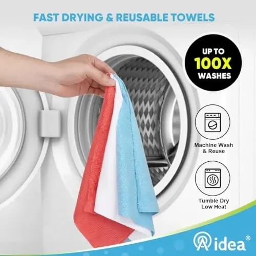 AIDEA Microfiber Cleaning Cloth 165 Sheets 3 Roll, Blue Shop Towels, 11×9