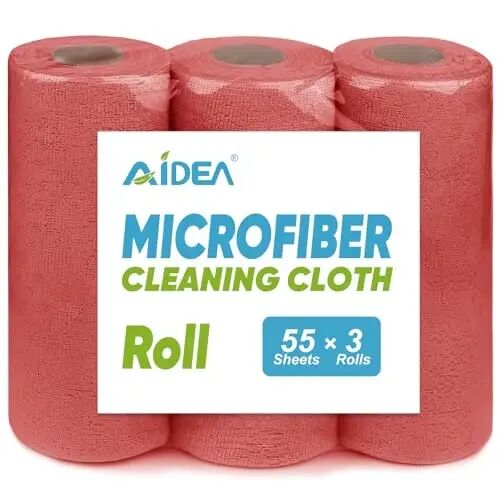 AIDEA Microfiber Cleaning Cloth-165 Sheets 3 Roll, Red Shop Towels 11×9