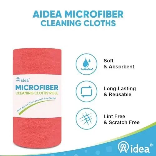AIDEA Microfiber Cleaning Cloth-165 Sheets 3 Roll, Red Shop Towels 11×9