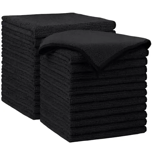 AIDEA Microfiber Cleaning Cloth-24PK, Soft Microfiber Towels for Cars, Absorbent Cleaning Rags, Lint-Free Streak-Free Wash Cloths for House, Kitchen, Window(12in.x12in), Black 