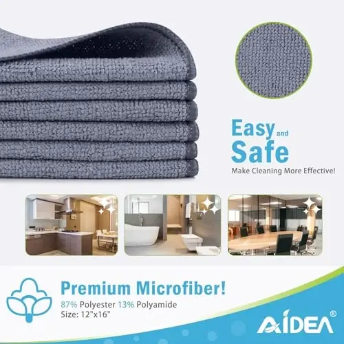 AIDEA Microfiber Cleaning Cloth-24PK, Soft Microfiber Towels for Cars, Absorbent Cleaning Rags, Lint-Free Streak-Free Wash Cloths for House, Kitchen, Window(12inx16in) - AIDEA (1)
