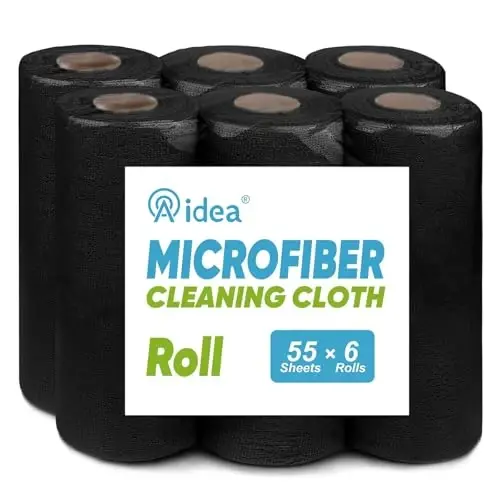 AIDEA Microfiber Cleaning Cloth 330 Sheets 6 Roll, Black Paper Towels 11×9