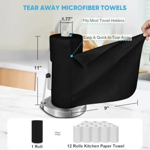 AIDEA Microfiber Cleaning Cloth 330 Sheets 6 Roll, Black Paper Towels 11×9