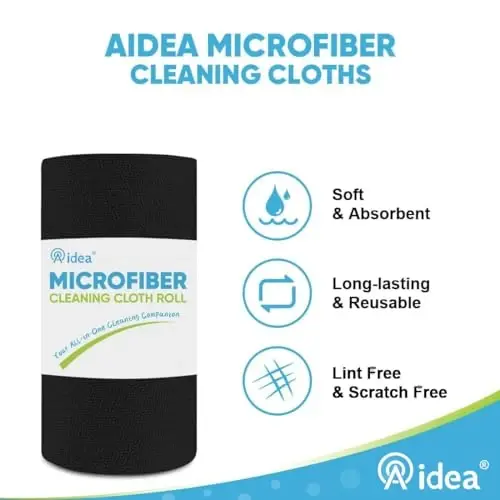 AIDEA Microfiber Cleaning Cloth 330 Sheets 6 Roll, Black Paper Towels 11×9