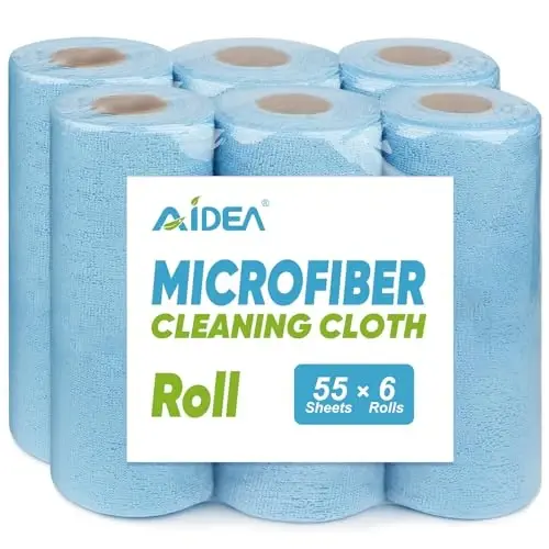 AIDEA Microfiber Cleaning Cloth 330 Sheets 6 Roll, Blue Shop Towels 11×9